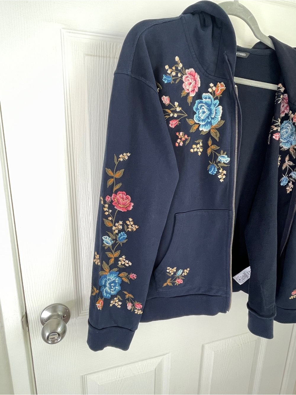 Driftwood "Blue Bell Fleur" Embroidered Zip Hoodie Navy XL (Hood Details) - Picture 6 of 10